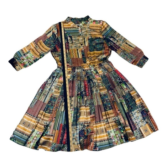 Vintage Style Boho Patchwork Midi Dress Long Sleeve L - Picture 12 of 16